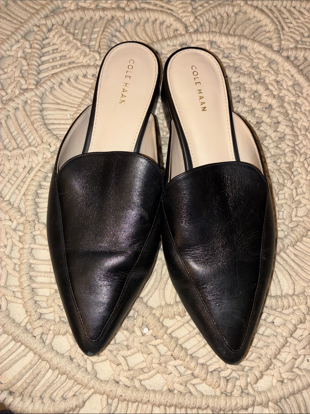 Cole Haan Black‎ Leather Pointed Mules